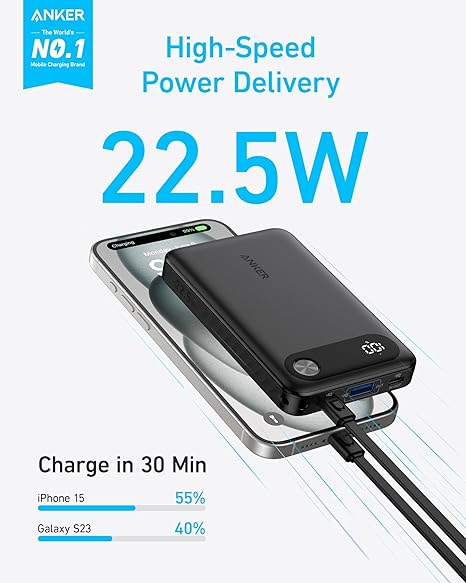 Anker Power Bank Powercore 10000mAh 22.5W Portable Charger with USB C Lanyard Cabl photo