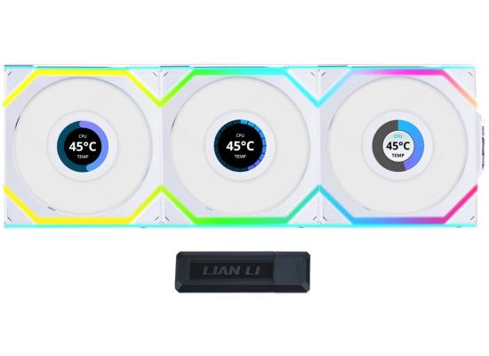 Lian Li UNI FAN SL Wireless LCD 120 Kit White Triple Pack photo 